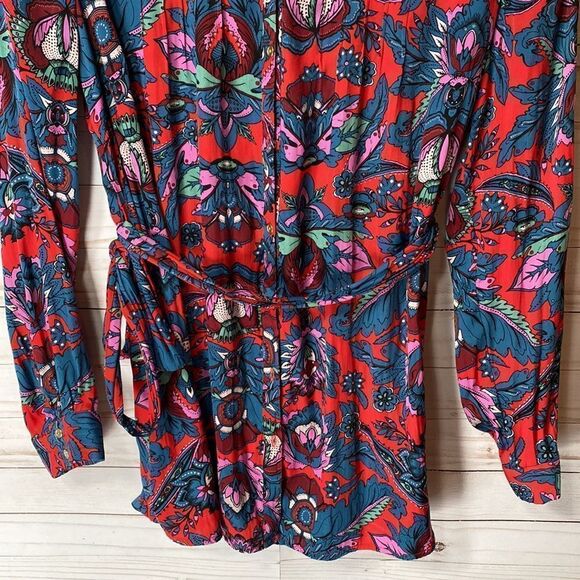 Motherhood Maternity Multicolor Floral Button Down Belted Tunic Top - Picture 8 of 16